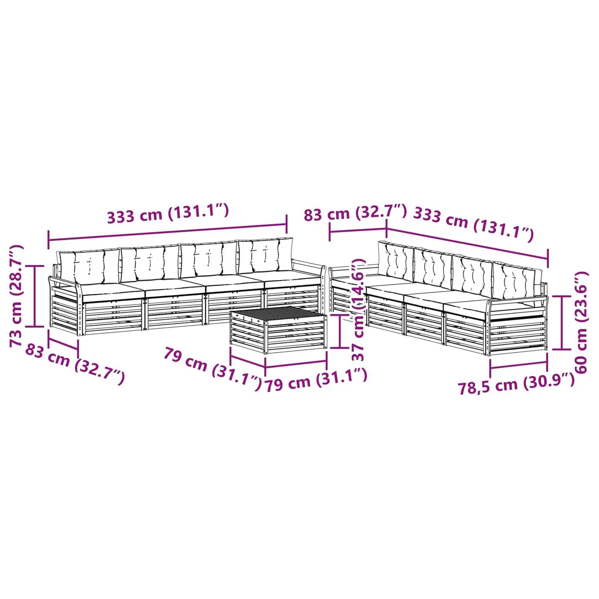 Outdoor Sofa Set Acacia Wood Modular 9 Pieces Natural Anthracite