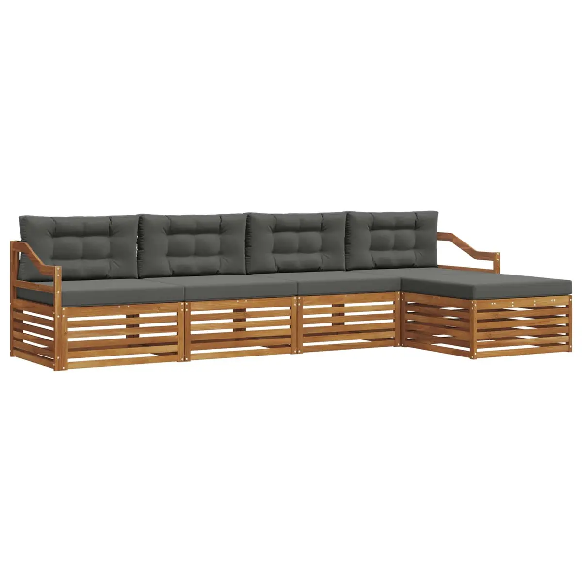 Outdoor Sofa Set Solid Acacia Wood 5 Piece Modular Natural Anthracite