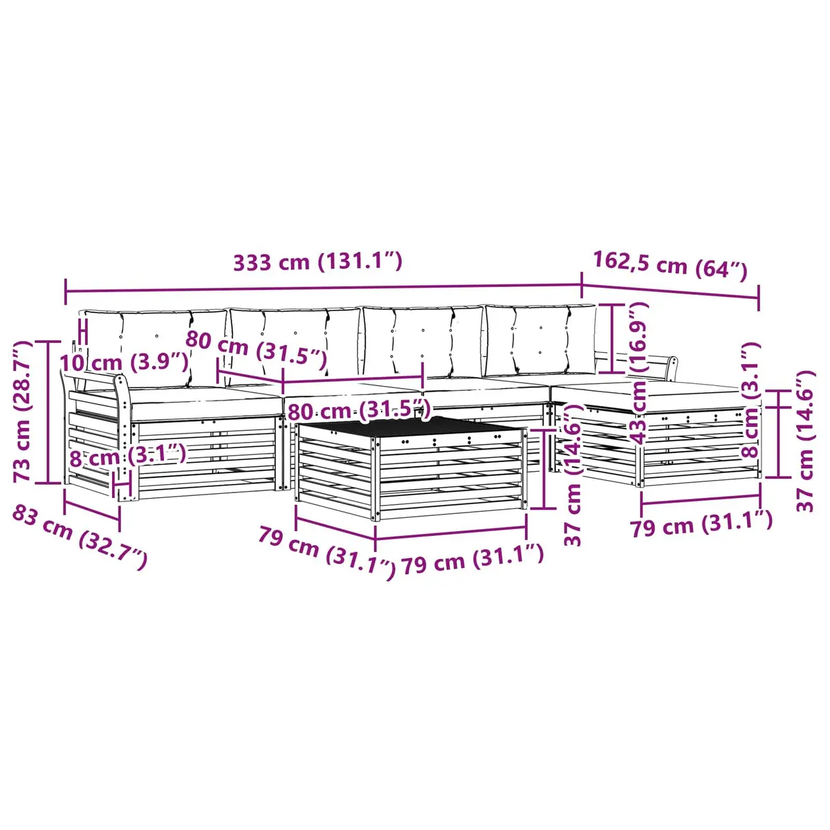 6-Piece Modular Outdoor Sofa Set with Cushions