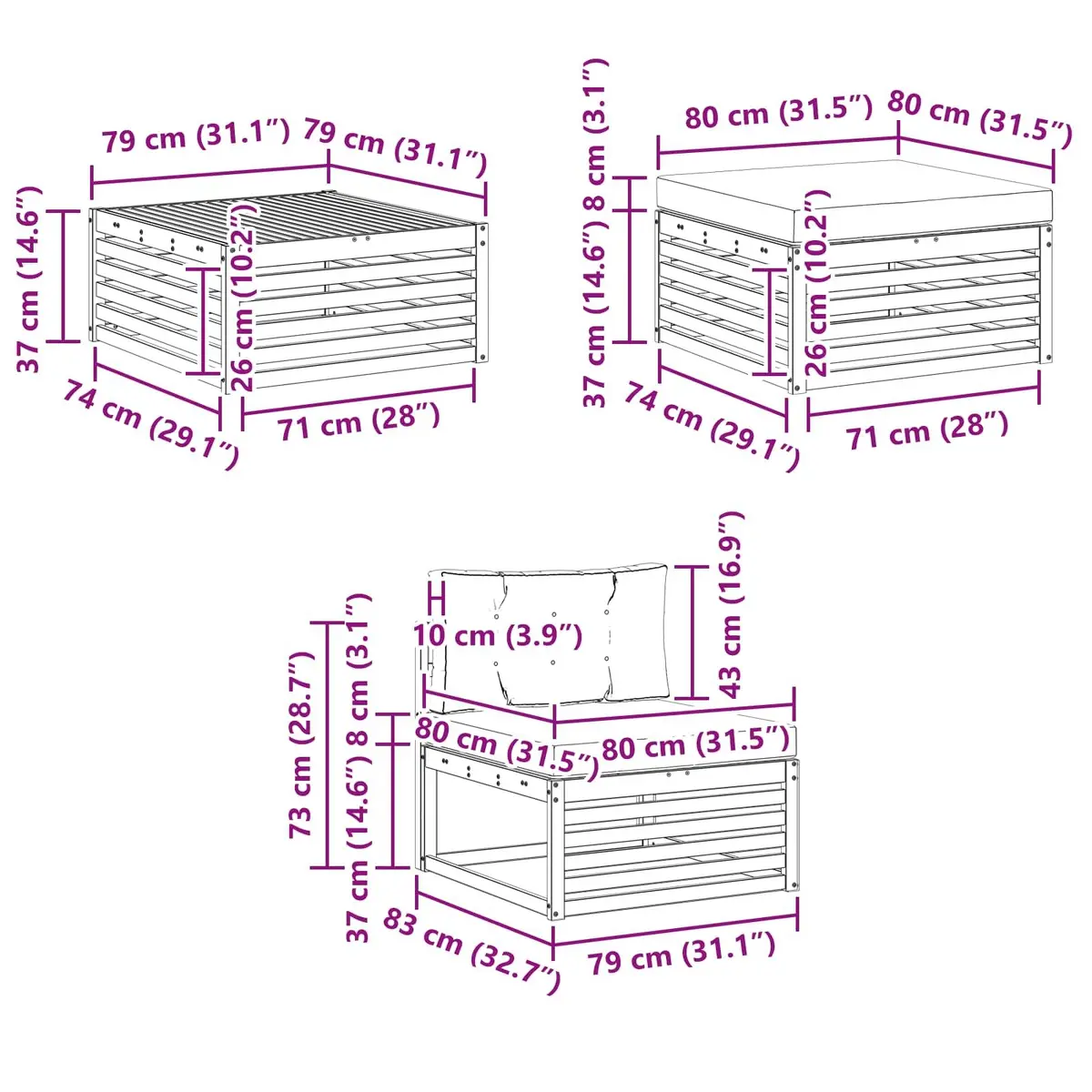 6-Piece Modular Outdoor Sofa Set with Cushions