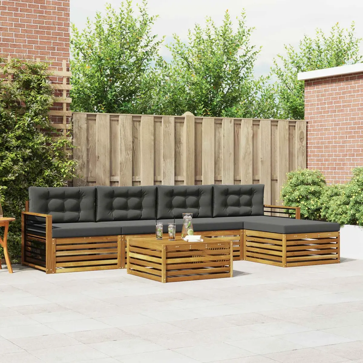 Brown 6-Piece Outdoor Sofa Set with Cushions
