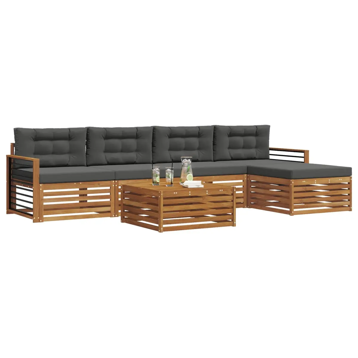 Brown 6-Piece Outdoor Sofa Set with Cushions