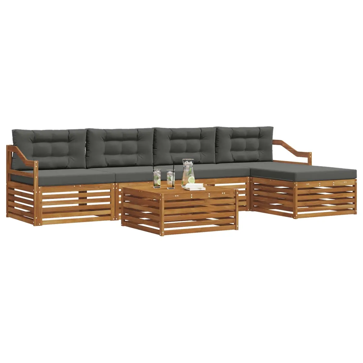 6-Piece Modular Acacia Wood Outdoor Sofa Set