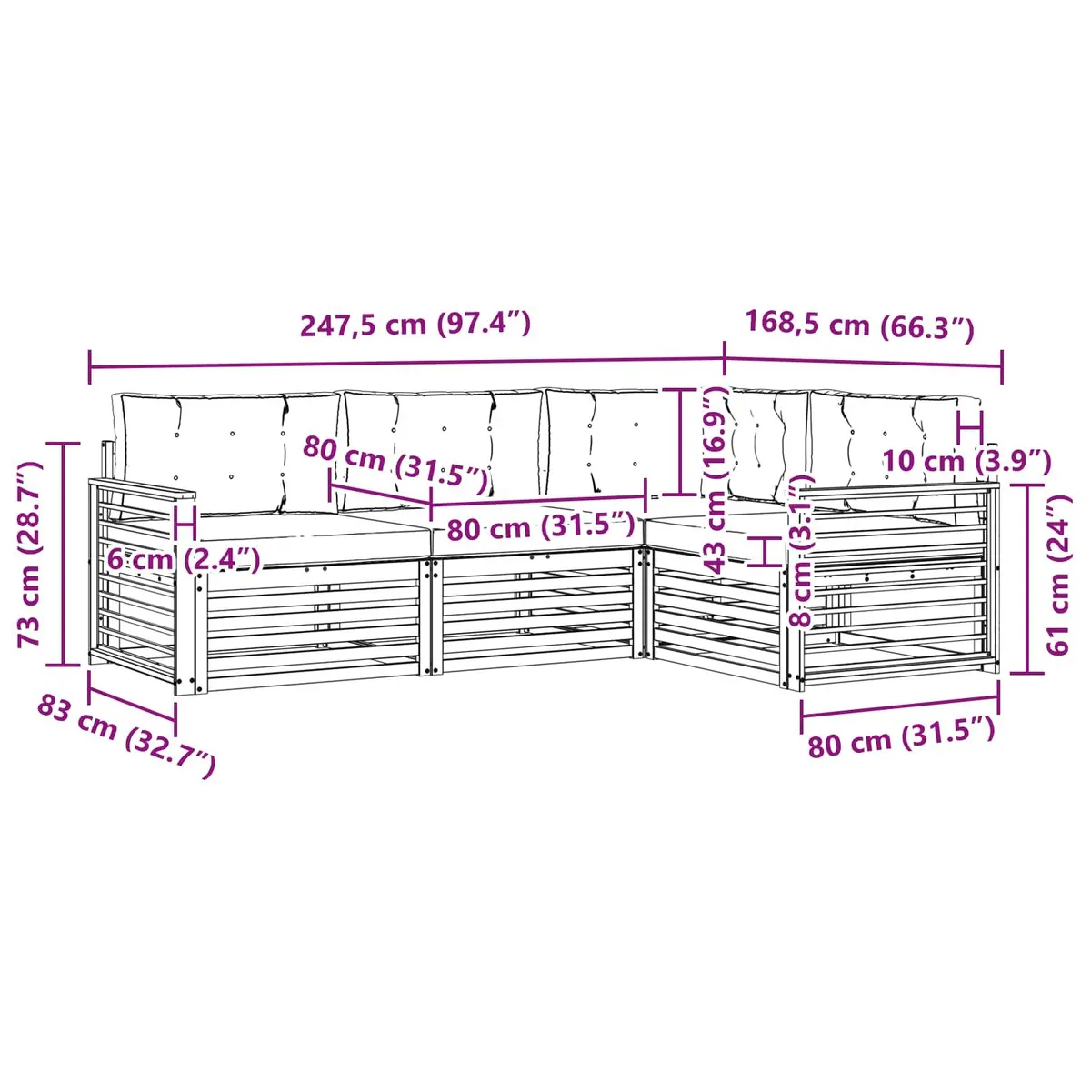 4-Piece Outdoor Sofa Set with Cushions for Patios