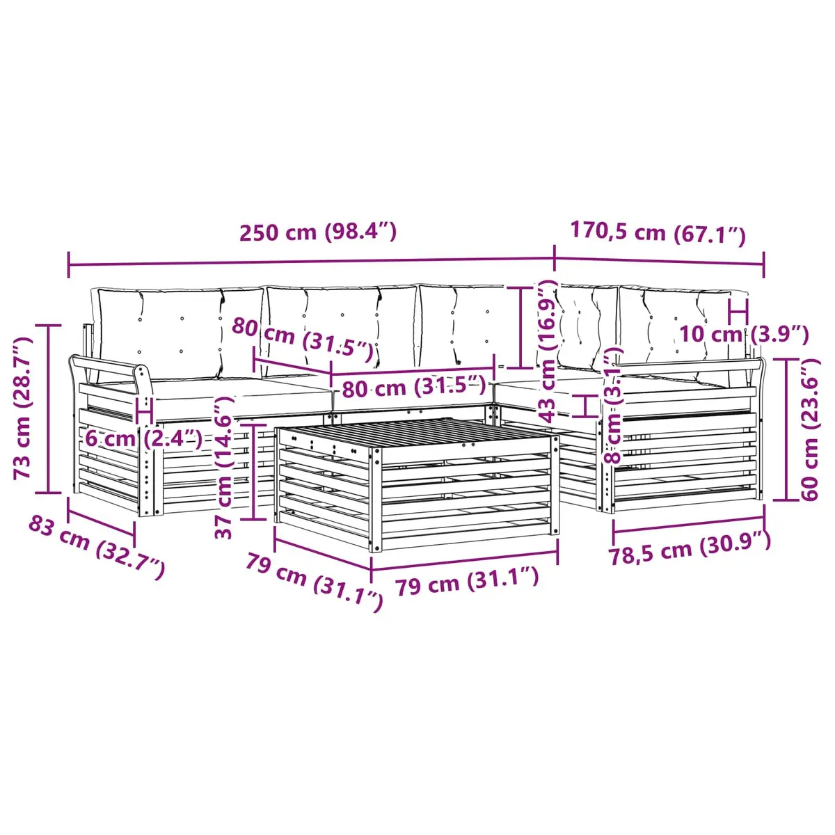 5-Piece Outdoor Sofa Set with Cushions
