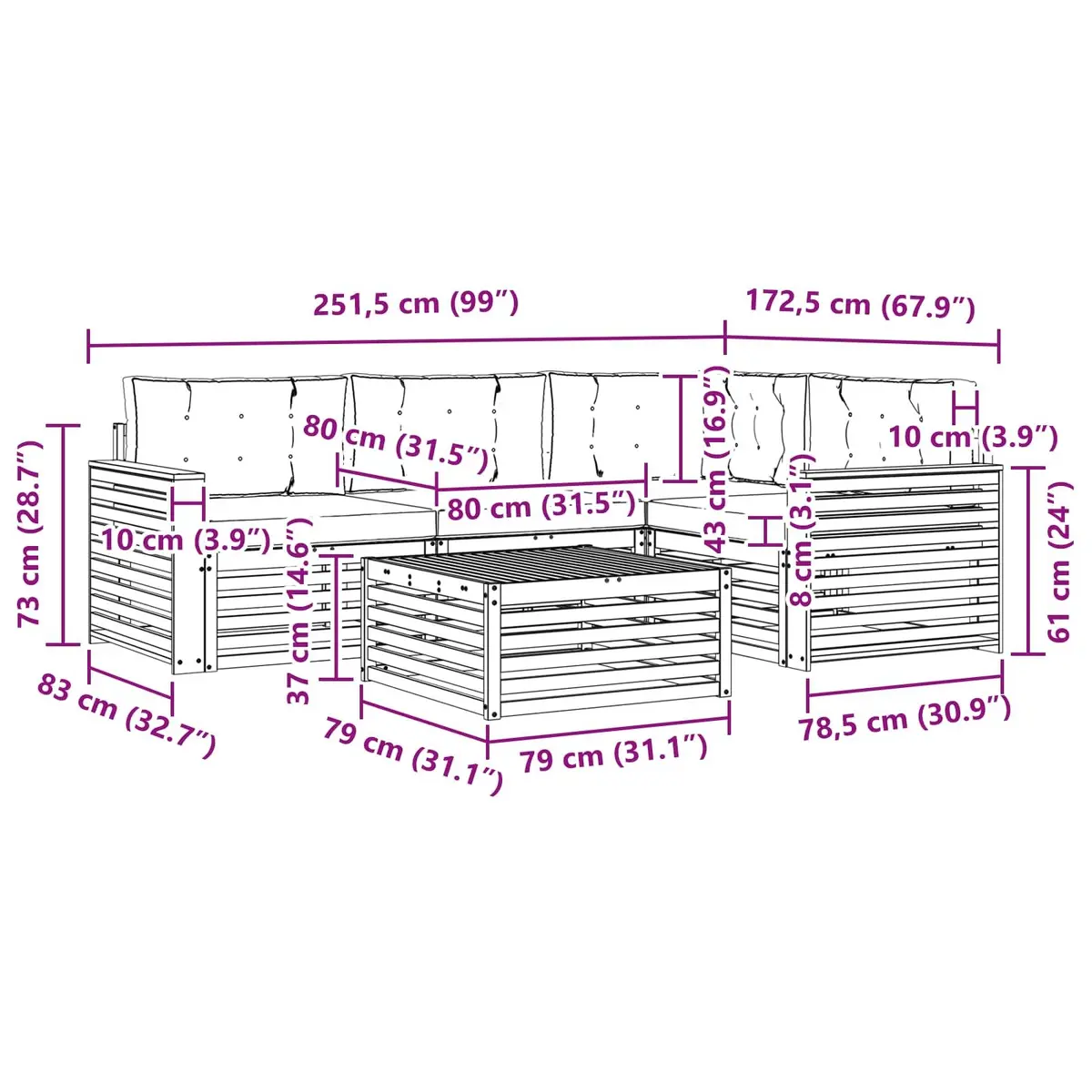 5-Piece Modular Outdoor Sofa Set with Cushions