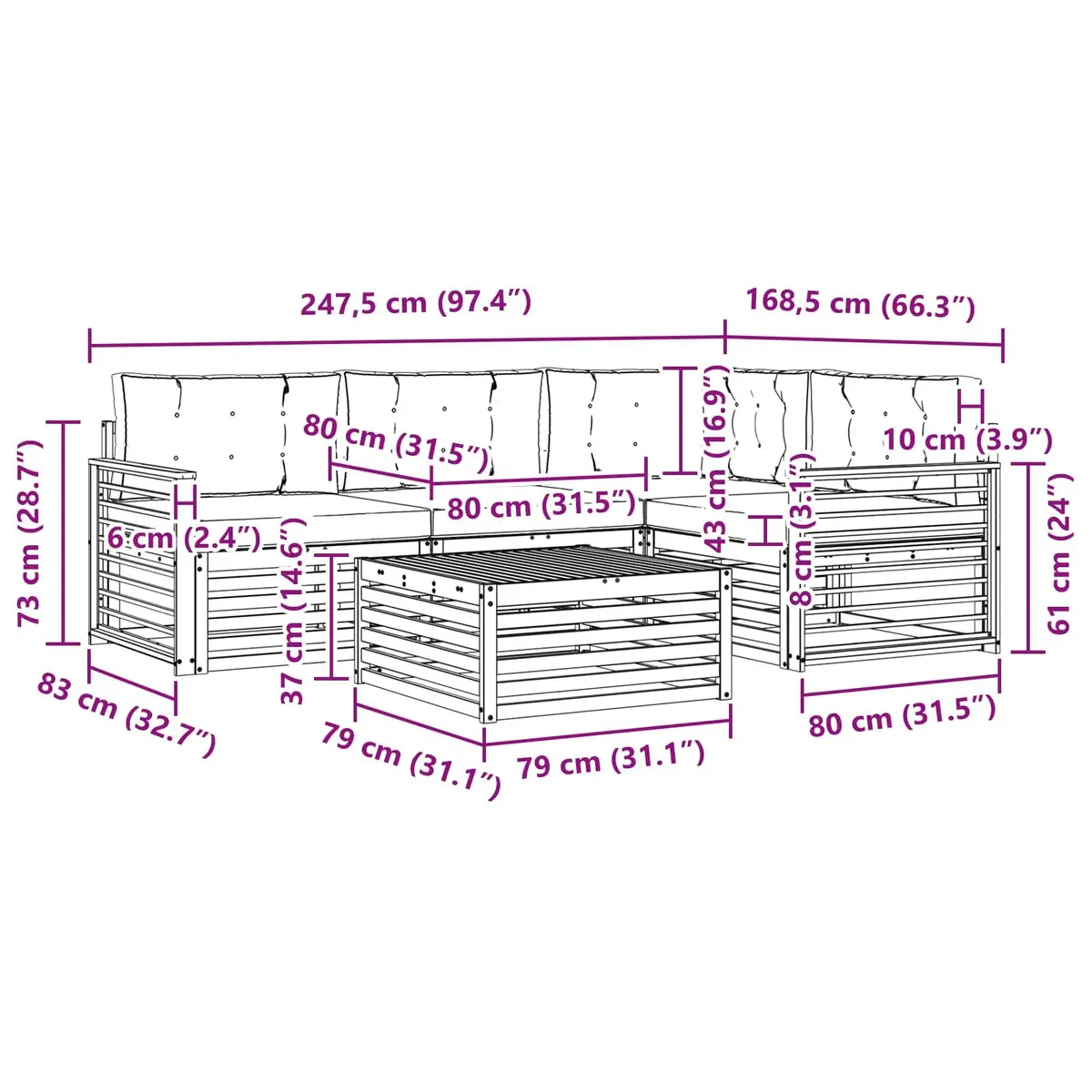 5-Piece Outdoor Sofa Set Garden Furniture Patio Lounge with Cushions Brown