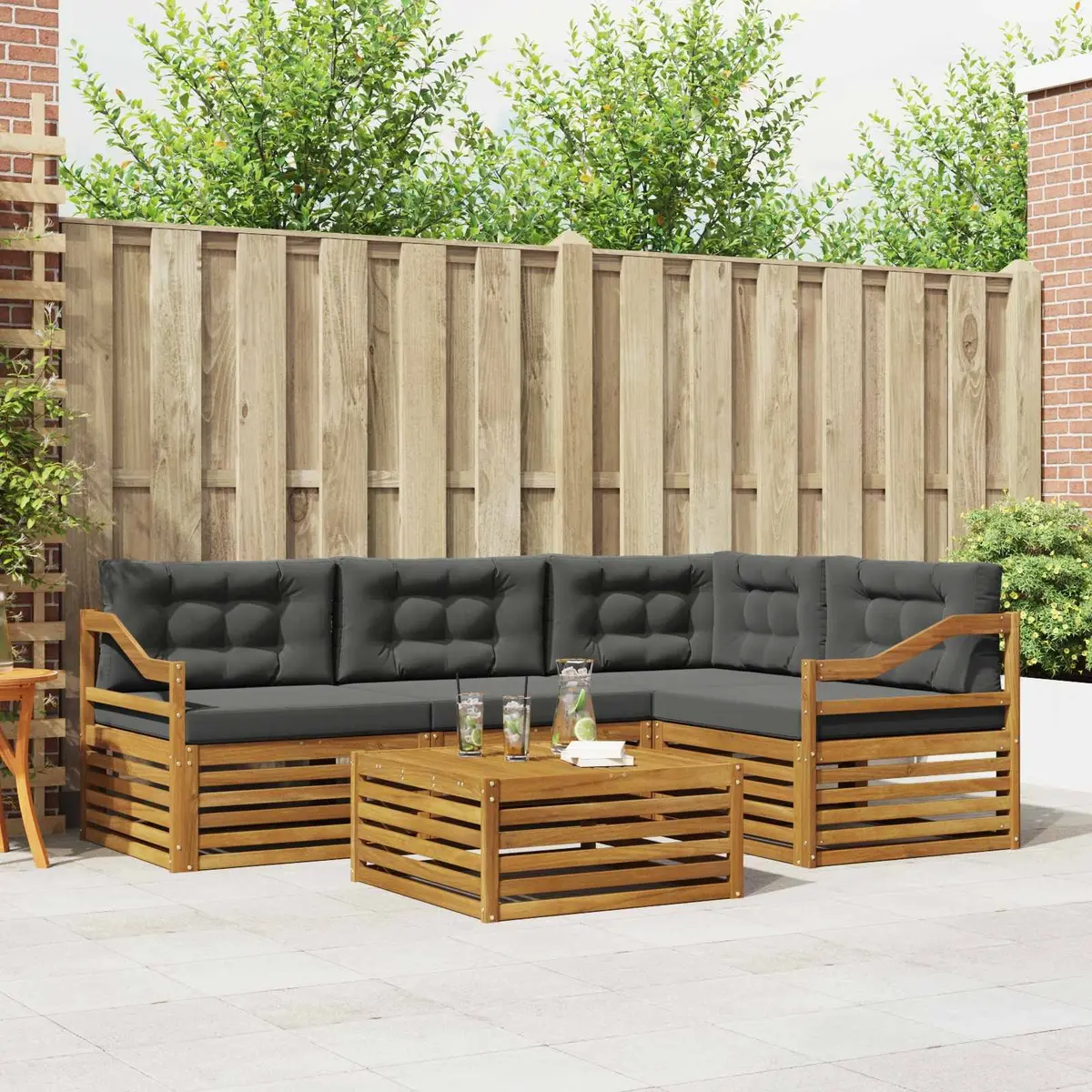 5-Piece Brown Outdoor Modular Sofa Set with Cushions