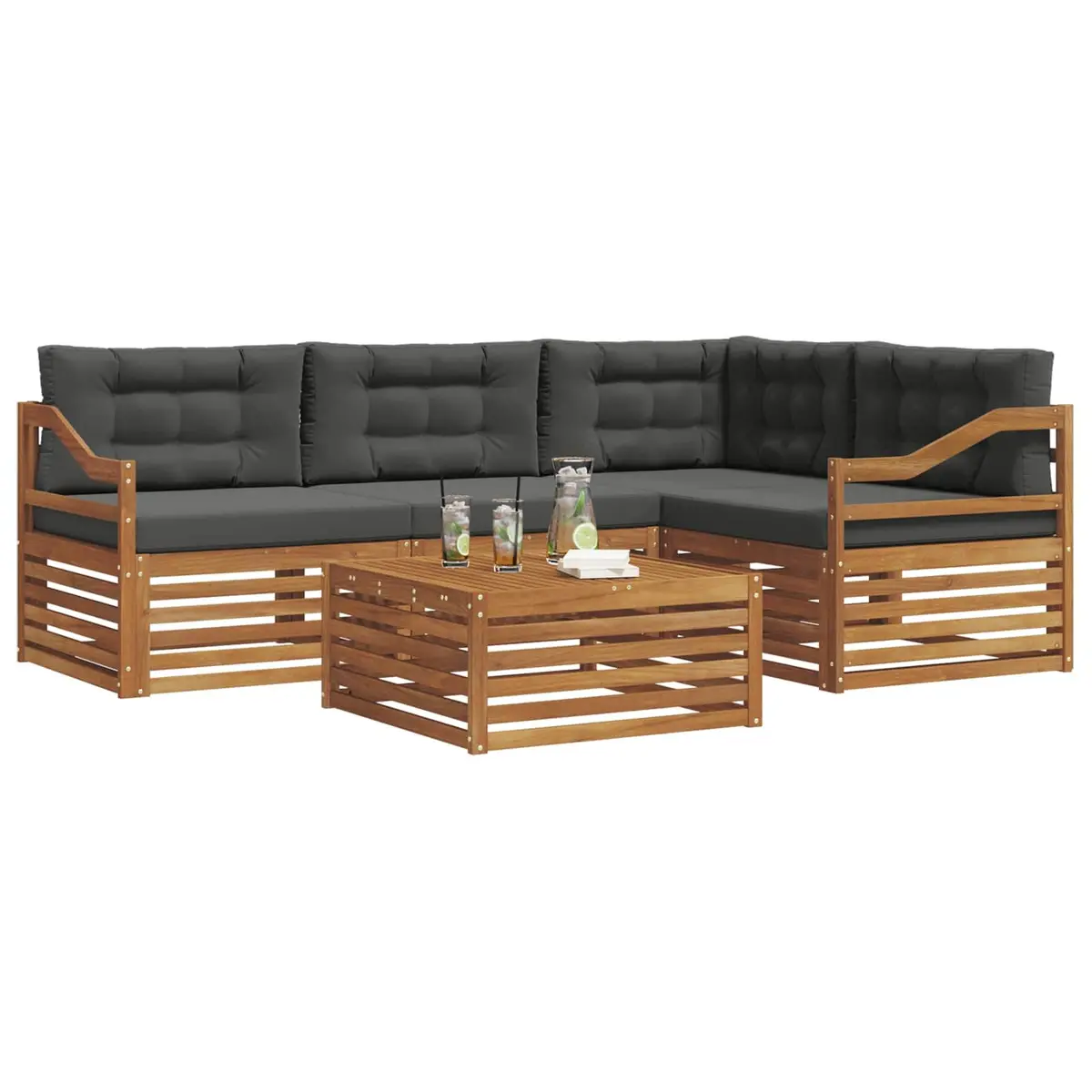 5-Piece Brown Outdoor Modular Sofa Set with Cushions