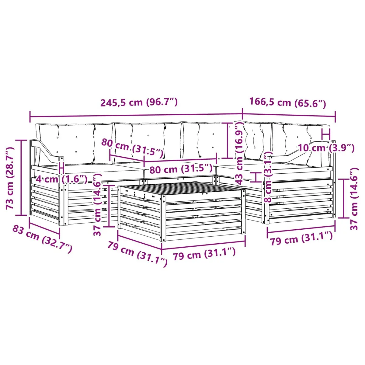 5-Piece Brown Outdoor Modular Sofa Set with Cushions