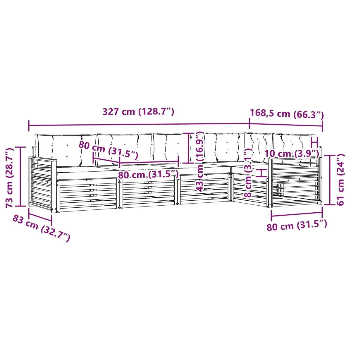 5-Piece Modular Outdoor Sofa Set with Cushions