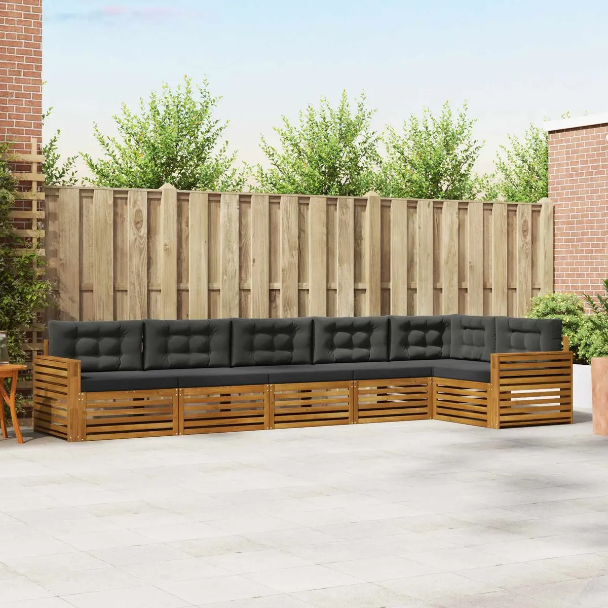 Outdoor Sofa Set Solid Acacia Wood 6 Piece Modular with Cushions Brown