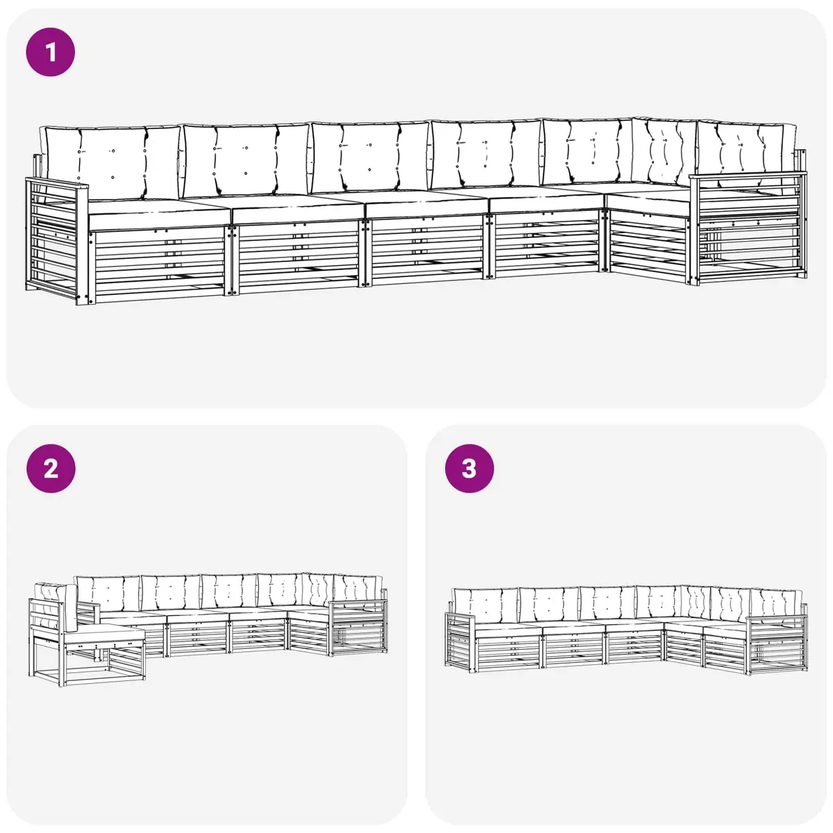 6-Piece Modular Outdoor Sofa Set in Brown Acacia