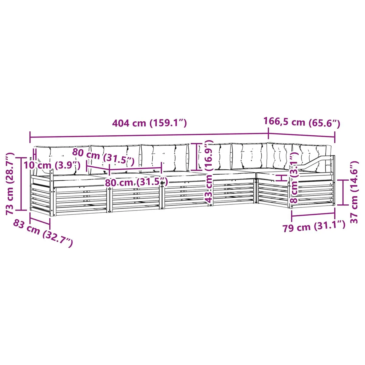 6-Piece Modular Outdoor Sofa Set with Cushions