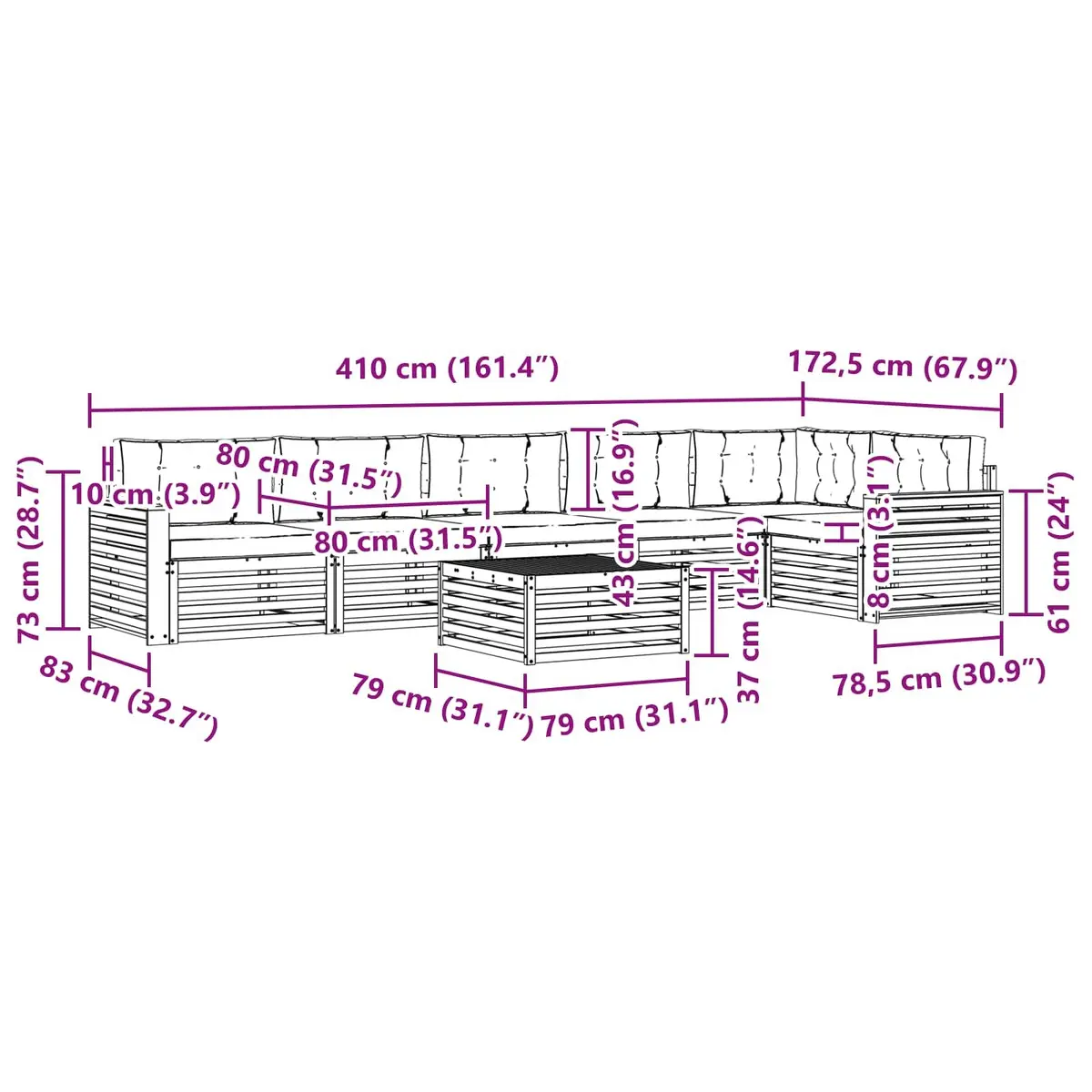 7-Piece Modular Garden Sofa Set with Cushions