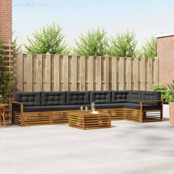7-Piece Acacia Wood Outdoor Sofa Set with Brown Cushions