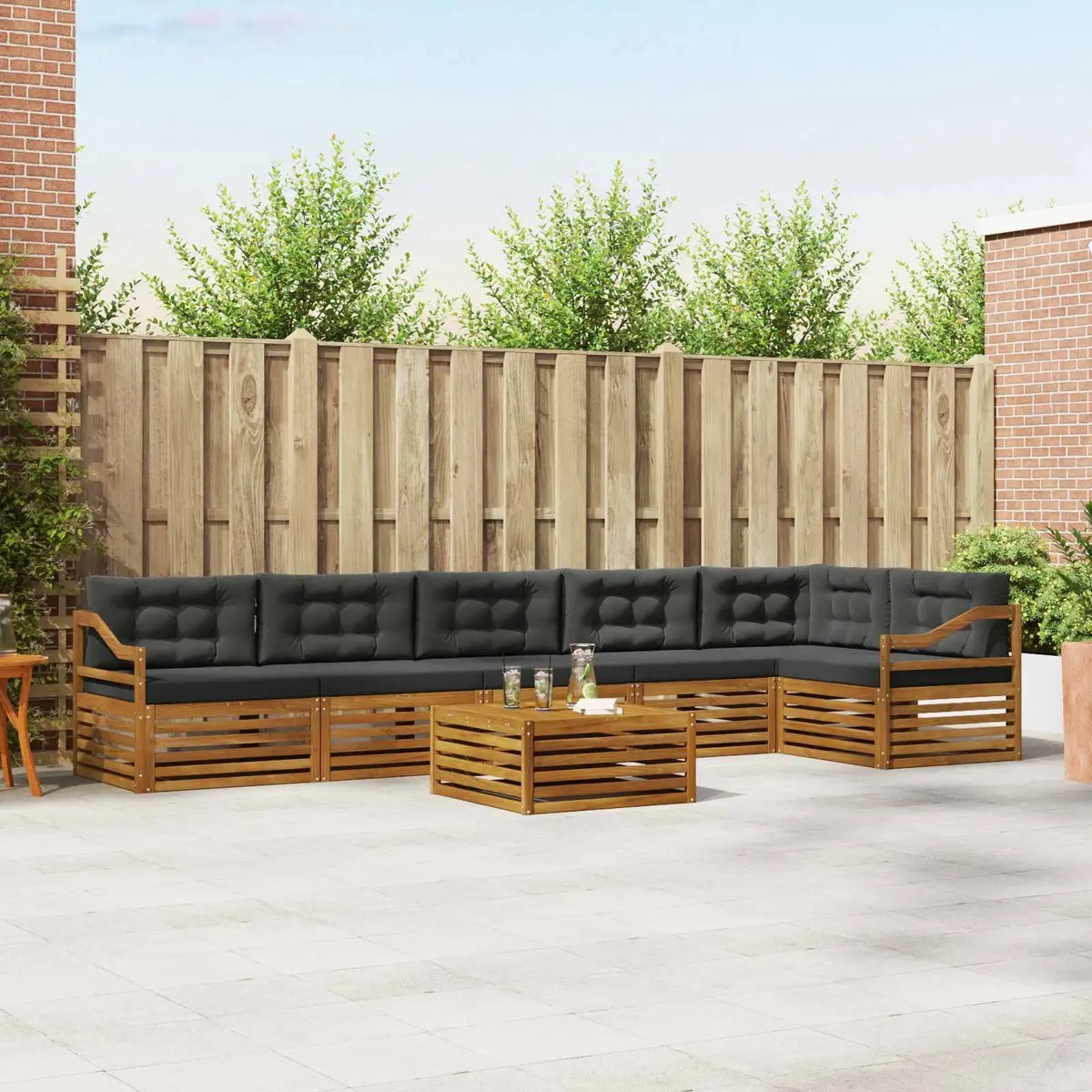 Outdoor Sofa Set Acacia Wood 7 Piece Brown
