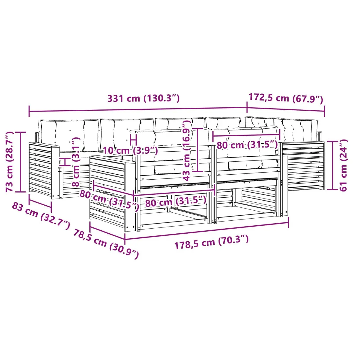 7-Piece Modular Outdoor Sofa Set in Natural Brown