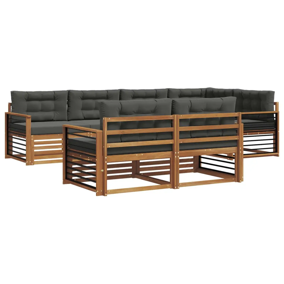 Outdoor Sofa Set Solid Acacia Wood 7 Pieces Brown