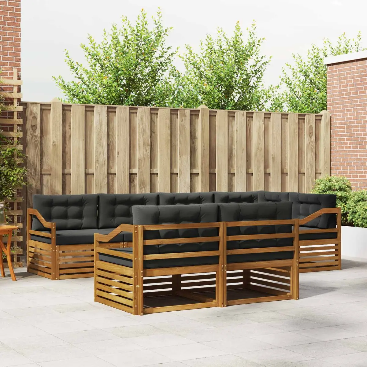 Outdoor Sofa Set Solid Acacia Wood 7 Piece Modular Lounge Seating with Cushions Brown