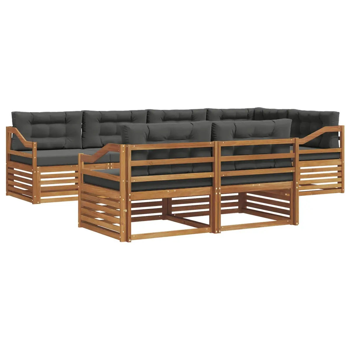 Outdoor Sofa Set Solid Acacia Wood 7 Piece Modular Lounge Seating with Cushions Brown