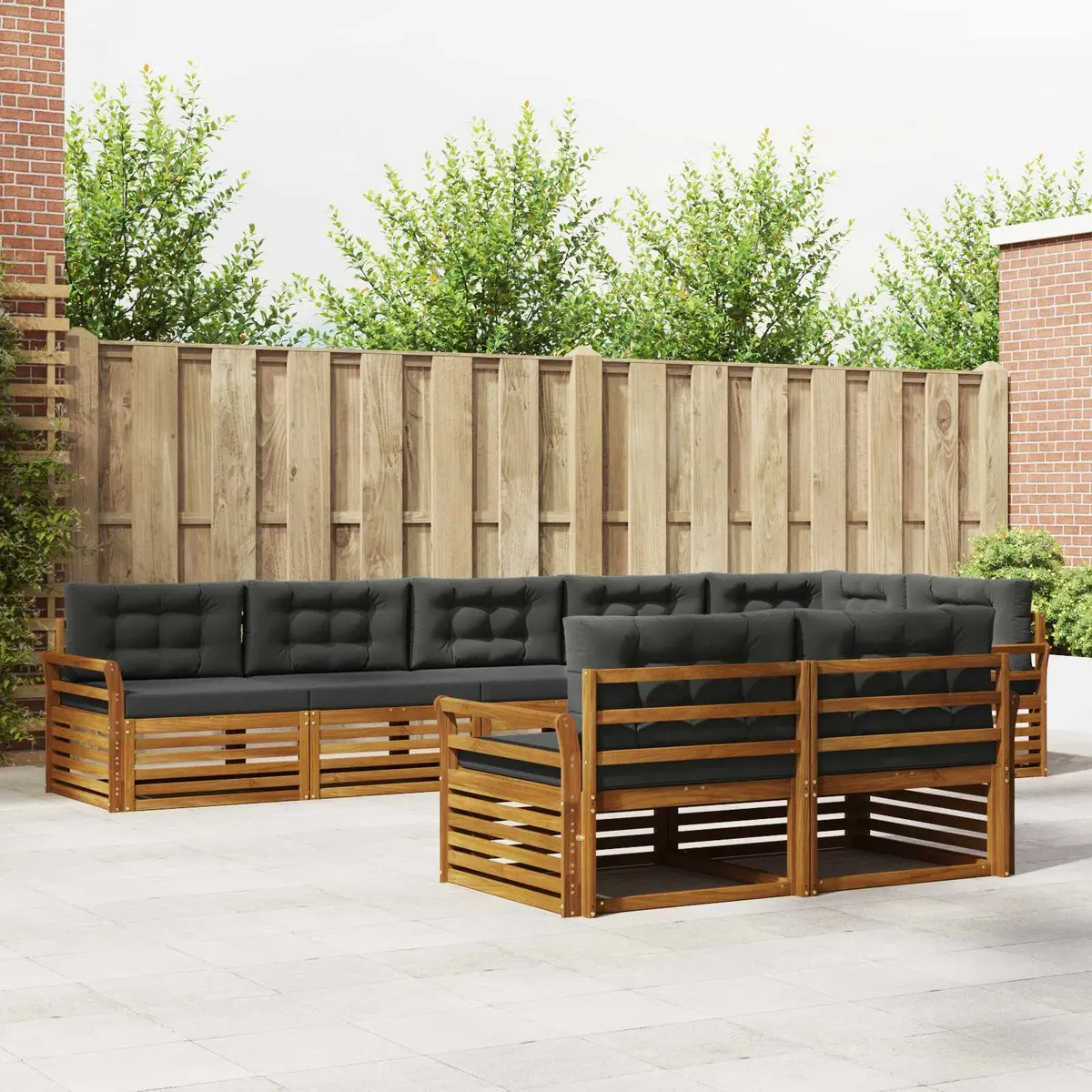 Outdoor Sofa Set 8 pcs Modular Garden Furniture with Cushions Brown Anthracite