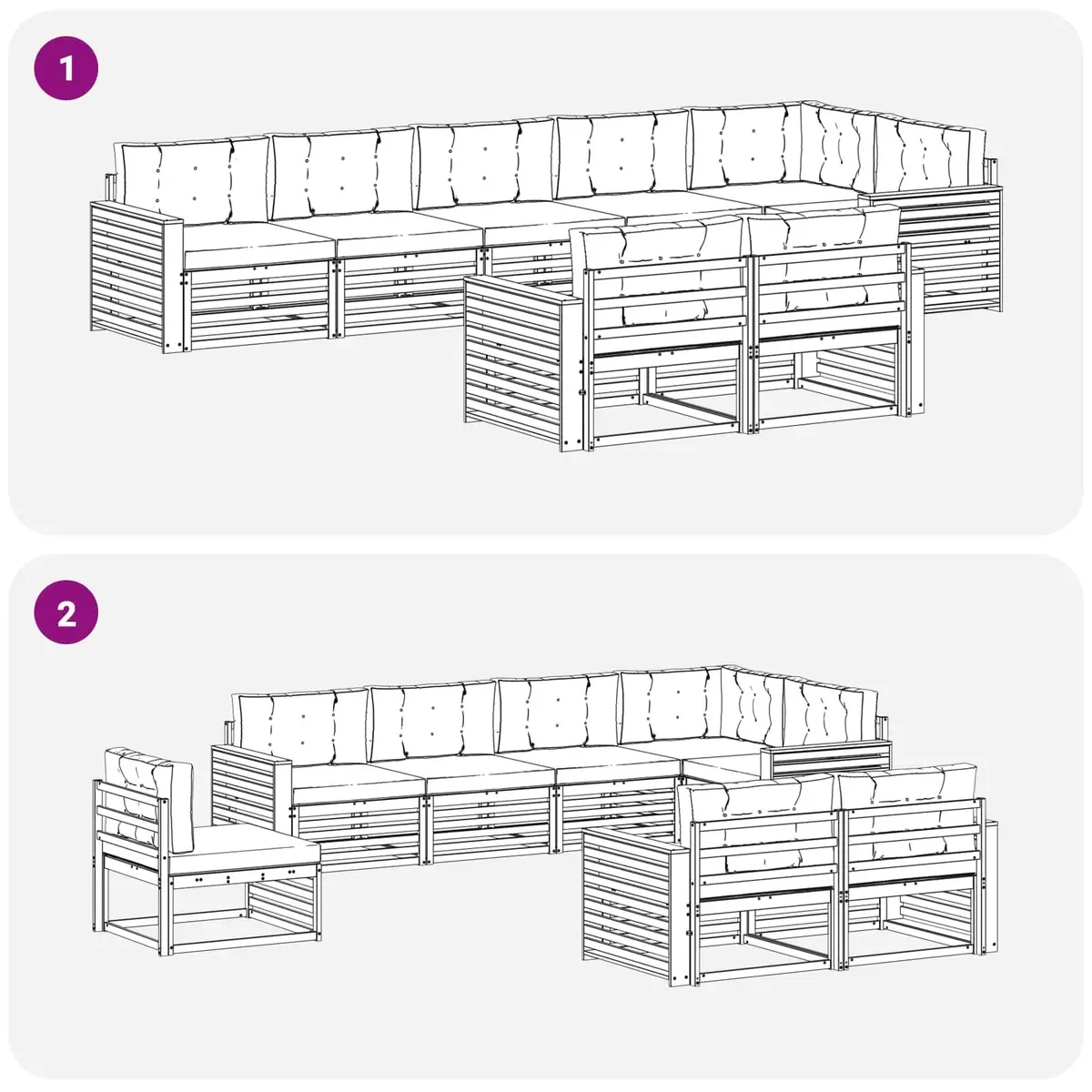 8-Piece Modular Outdoor Sofa Set in Acacia