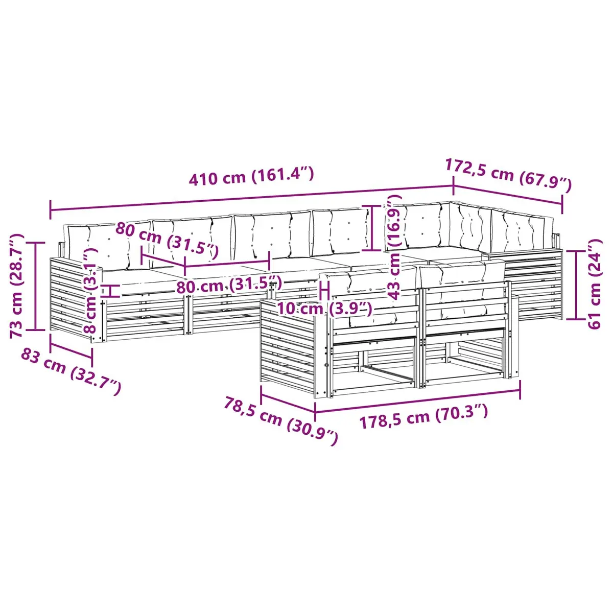 8-Piece Modular Outdoor Sofa Set in Acacia