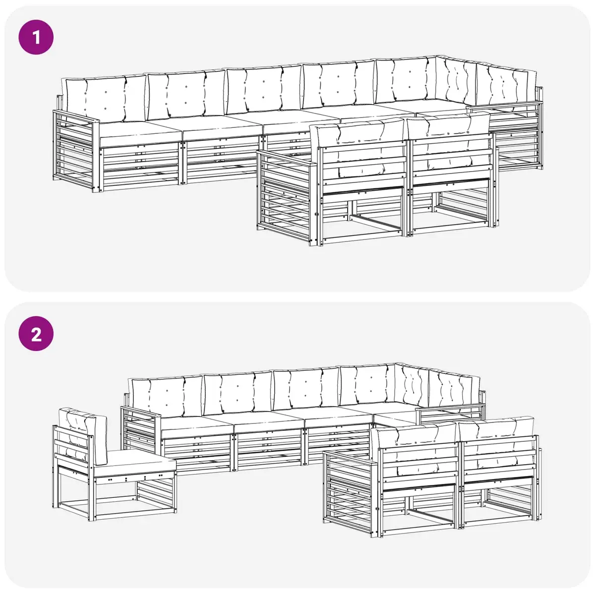 8-Piece Modular Outdoor Sofa Set with Cushions