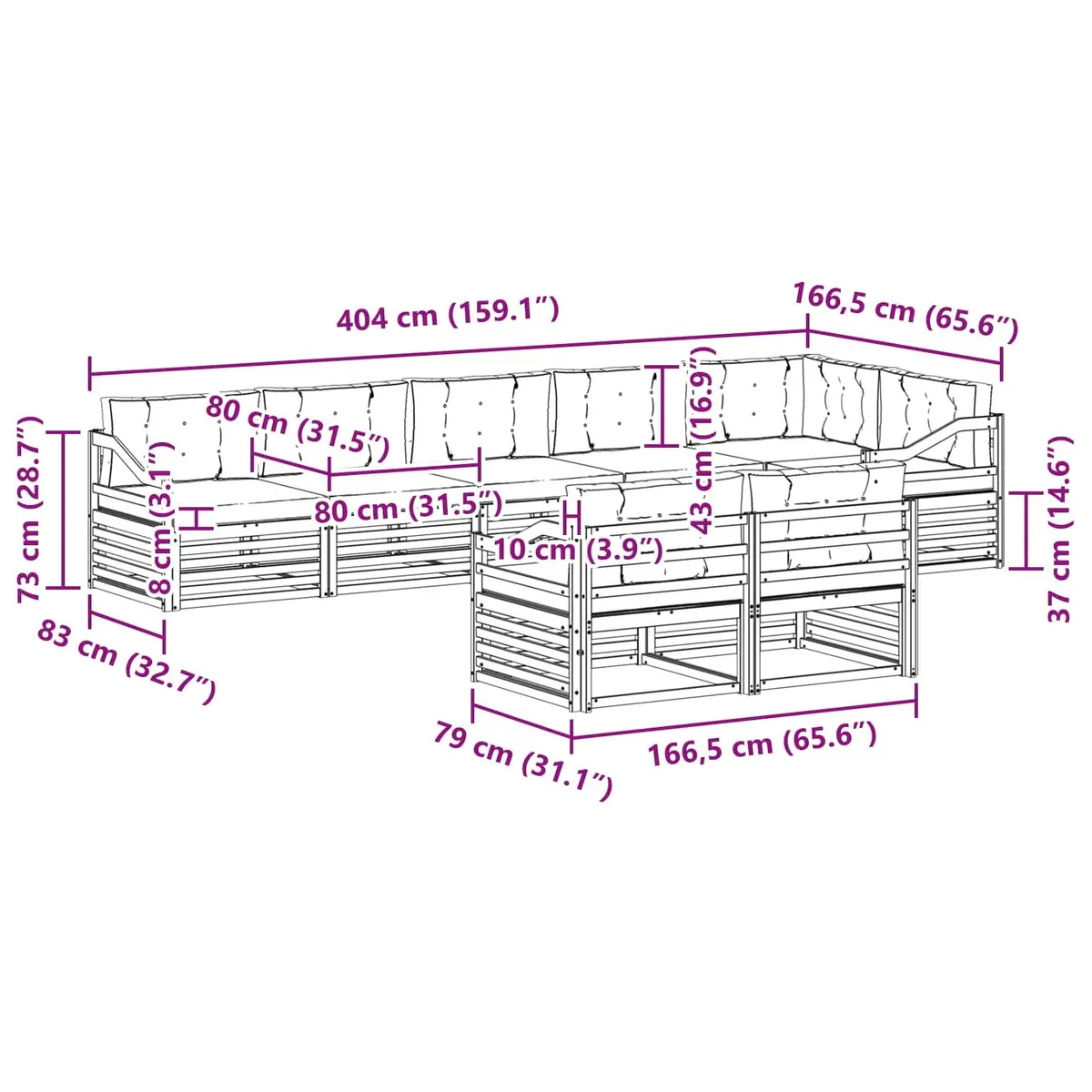 8-Piece Modular Outdoor Sofa Set with Cushions