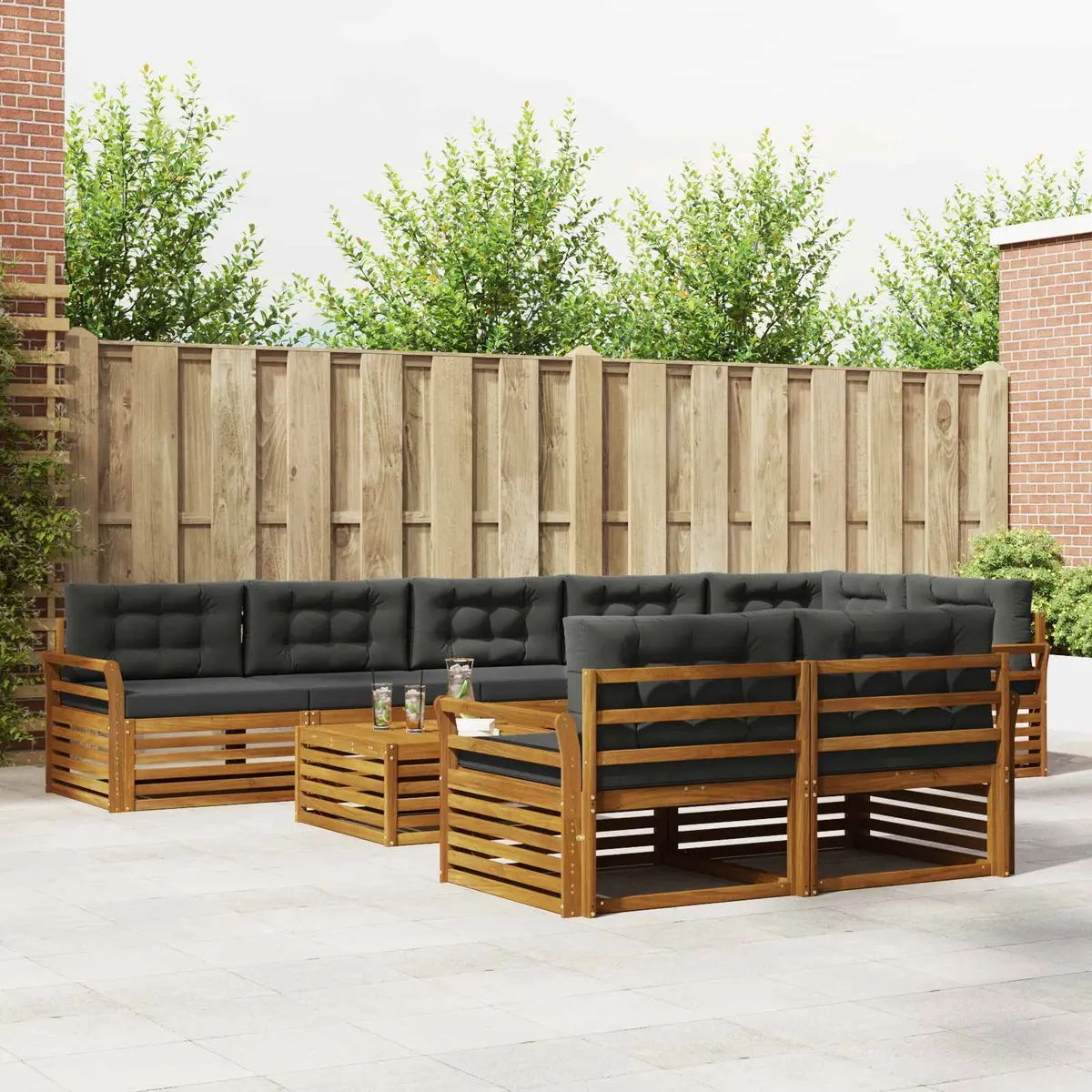 9-Piece Modular Outdoor Sofa Set with Cushions in Brown