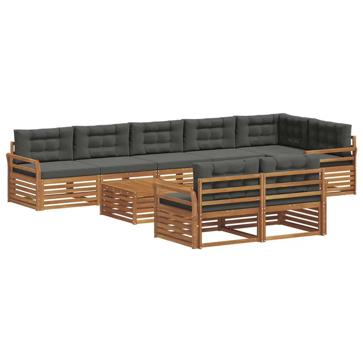 9-Piece Modular Outdoor Sofa Set with Cushions in Brown