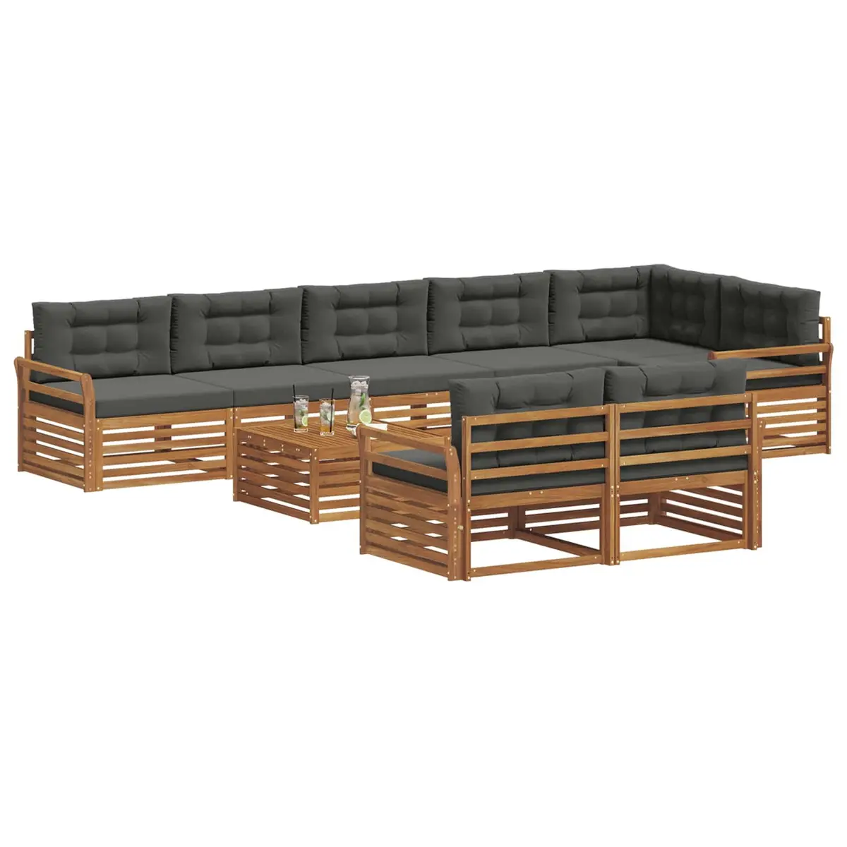 9-Piece Modular Outdoor Sofa Set with Cushions in Brown