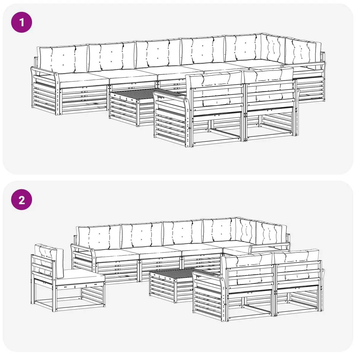 9-Piece Modular Outdoor Sofa Set with Cushions in Brown