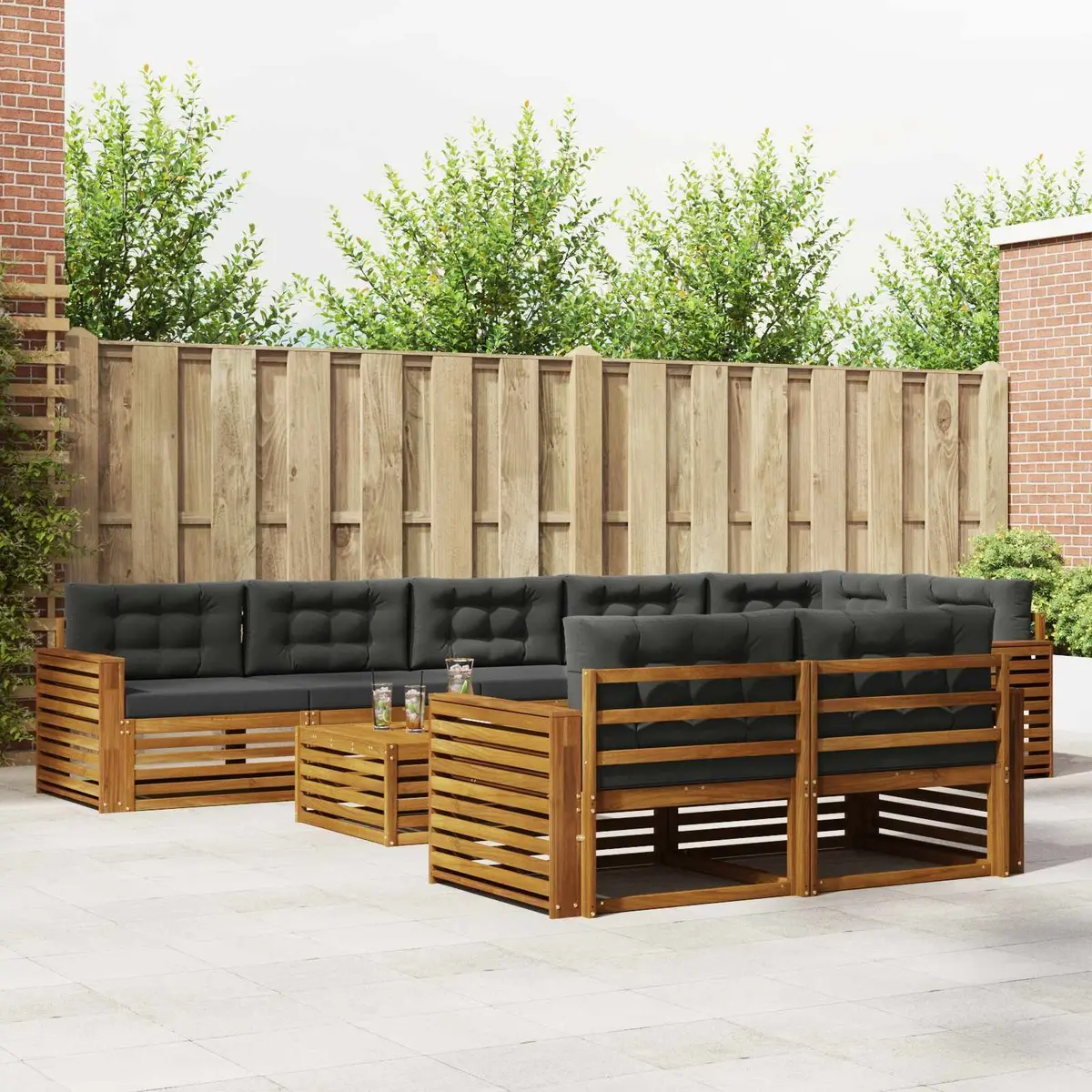 Outdoor Sofa Set Solid Acacia Wood 9 Pieces Modular Lounge Seating Brown