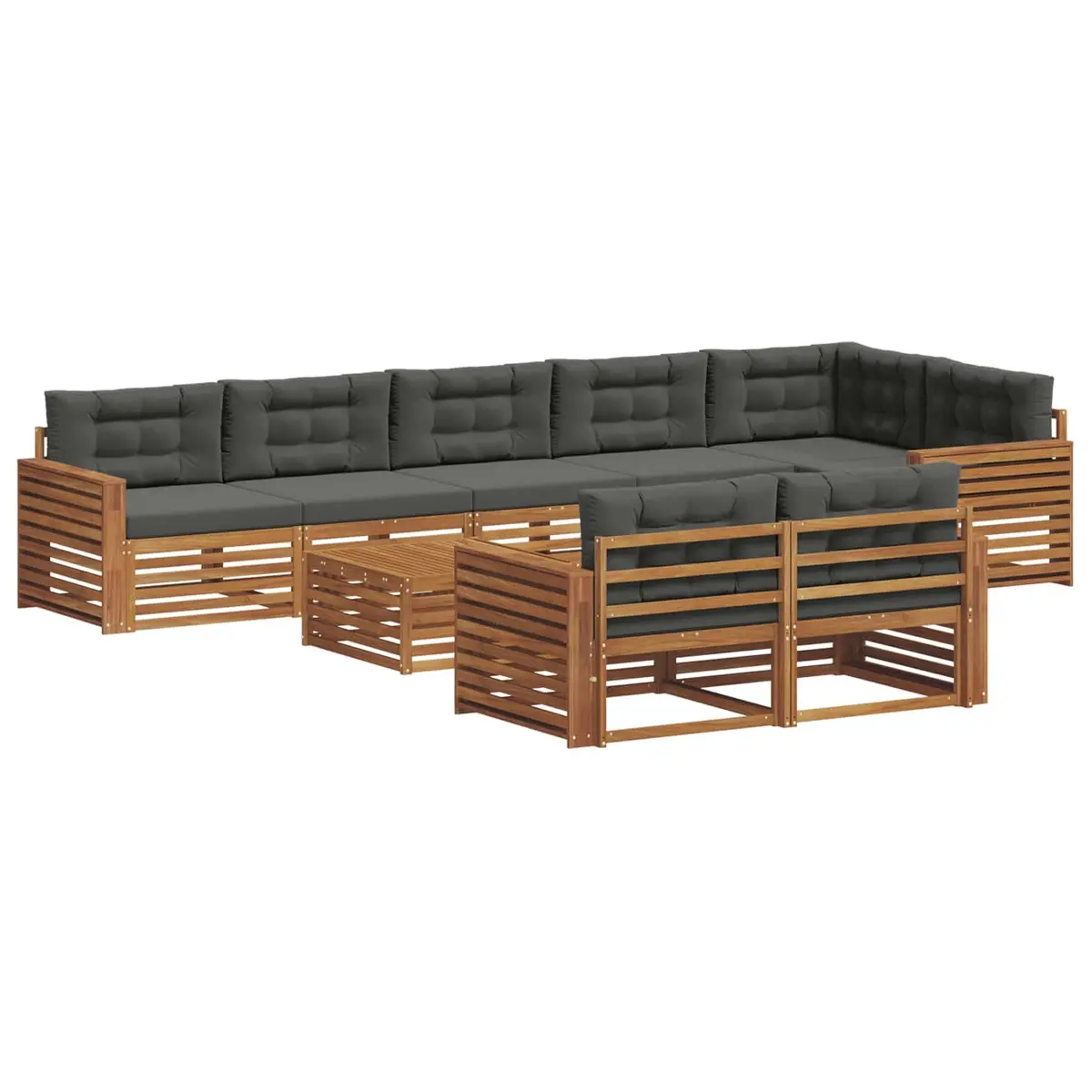 Outdoor Sofa Set Solid Acacia Wood 9 Pieces Modular Lounge Seating Brown
