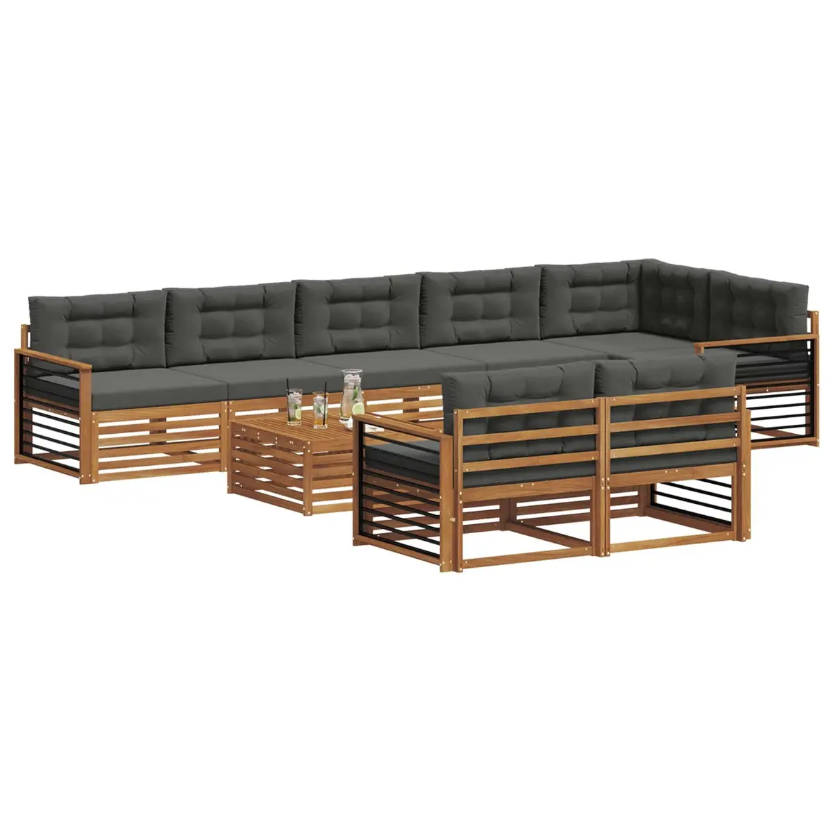9-Piece Outdoor Sofa Set with Cushions in Brown