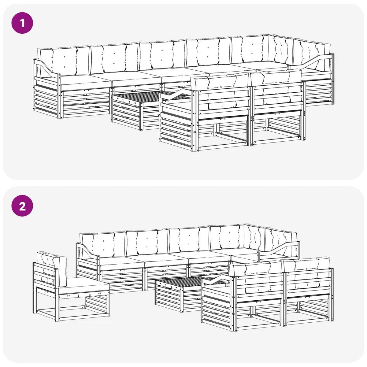 9-Piece Modular Outdoor Sofa Set with Cushions