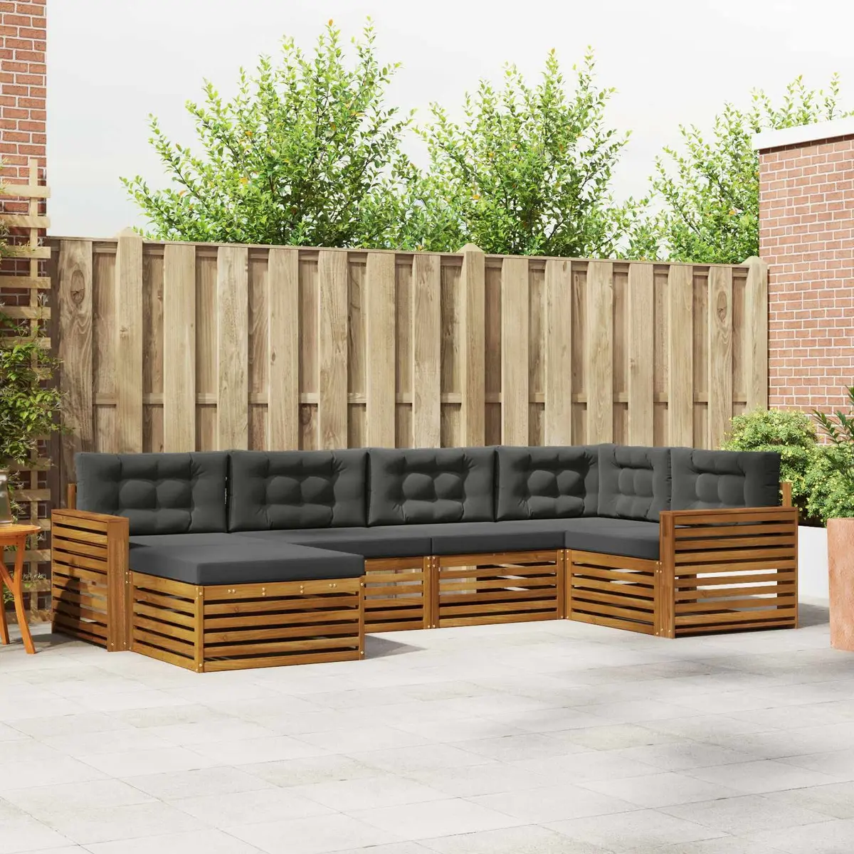 Outdoor Sofa Set Solid Acacia Wood 6 Piece Natural Anthracite