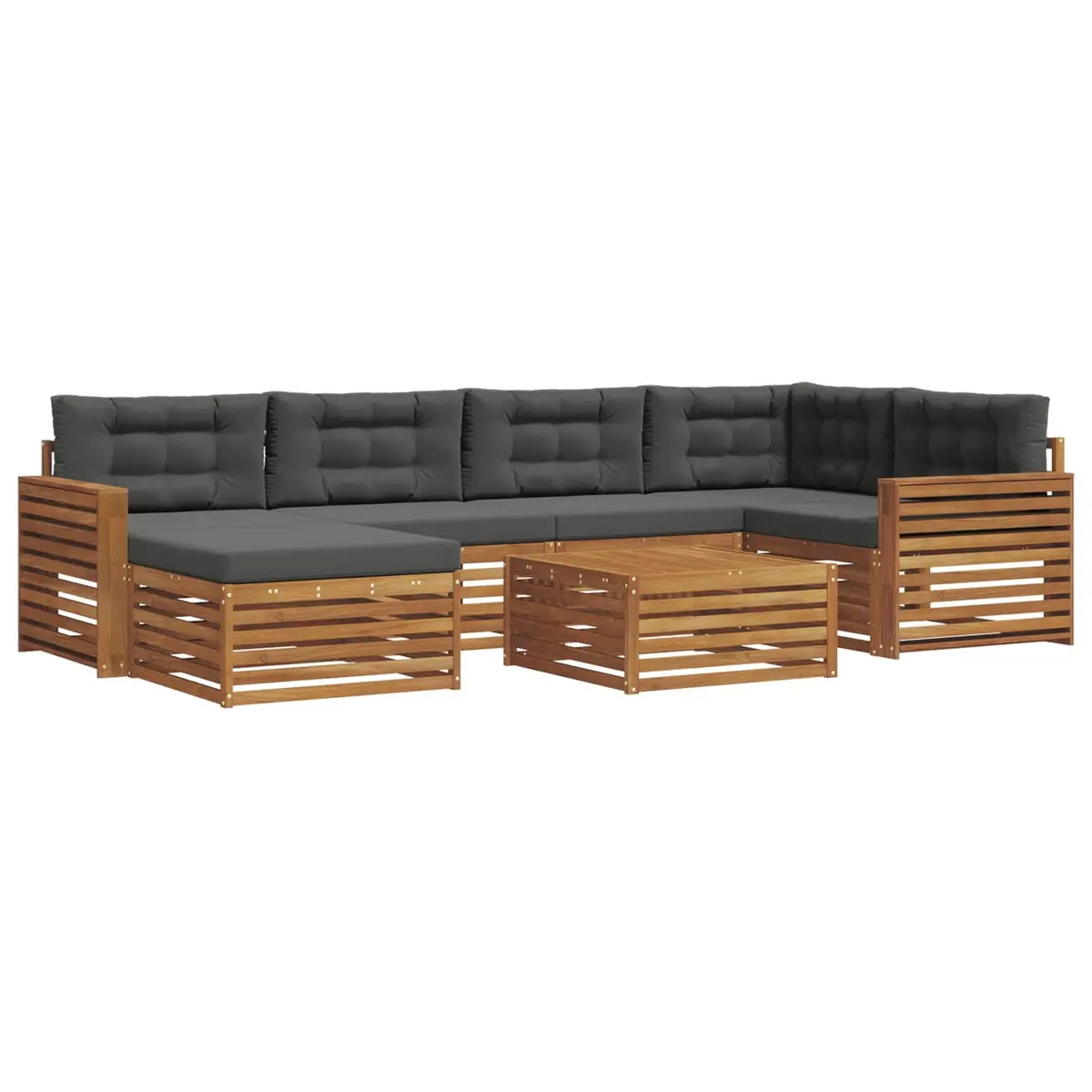 7-Piece Modular Acacia Wood Outdoor Sofa Set with Cushions