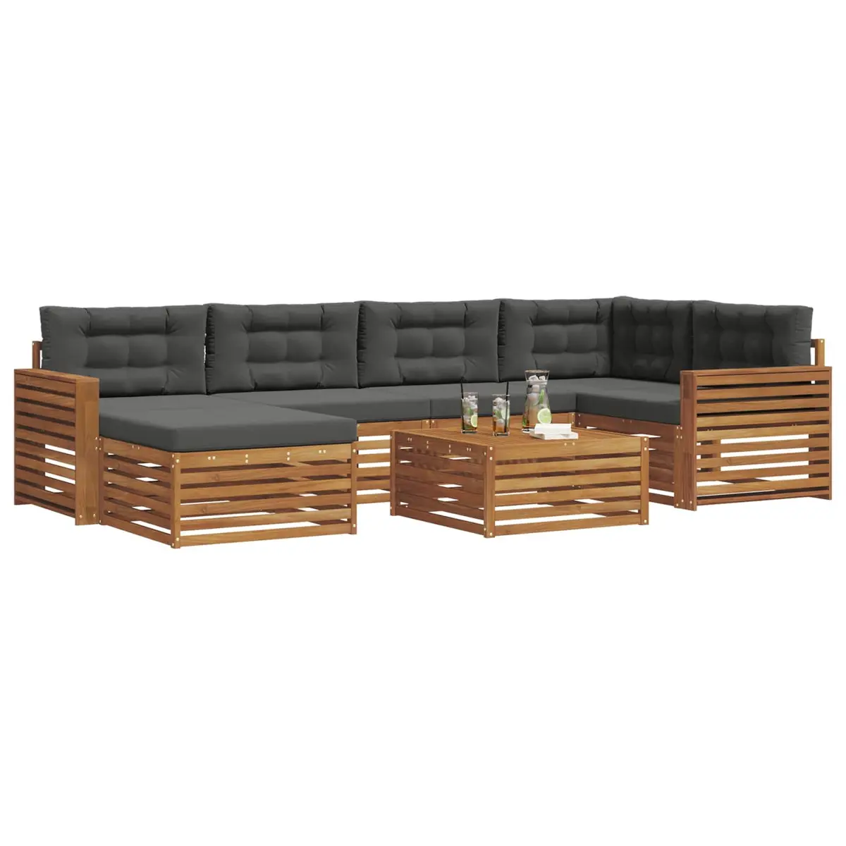 7-Piece Modular Acacia Wood Outdoor Sofa Set with Cushions