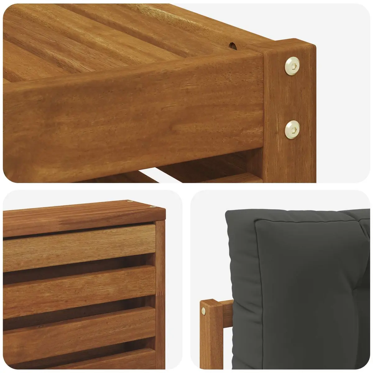 7-Piece Modular Acacia Wood Outdoor Sofa Set with Cushions