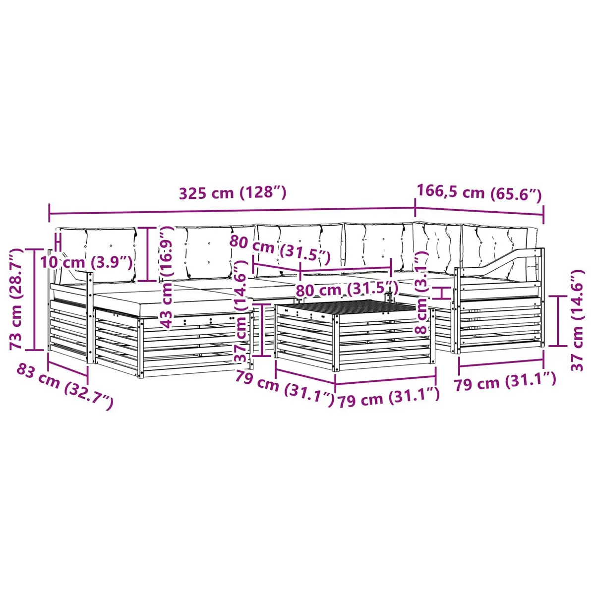 7-Piece Outdoor Sofa Set with Cushions in Brown