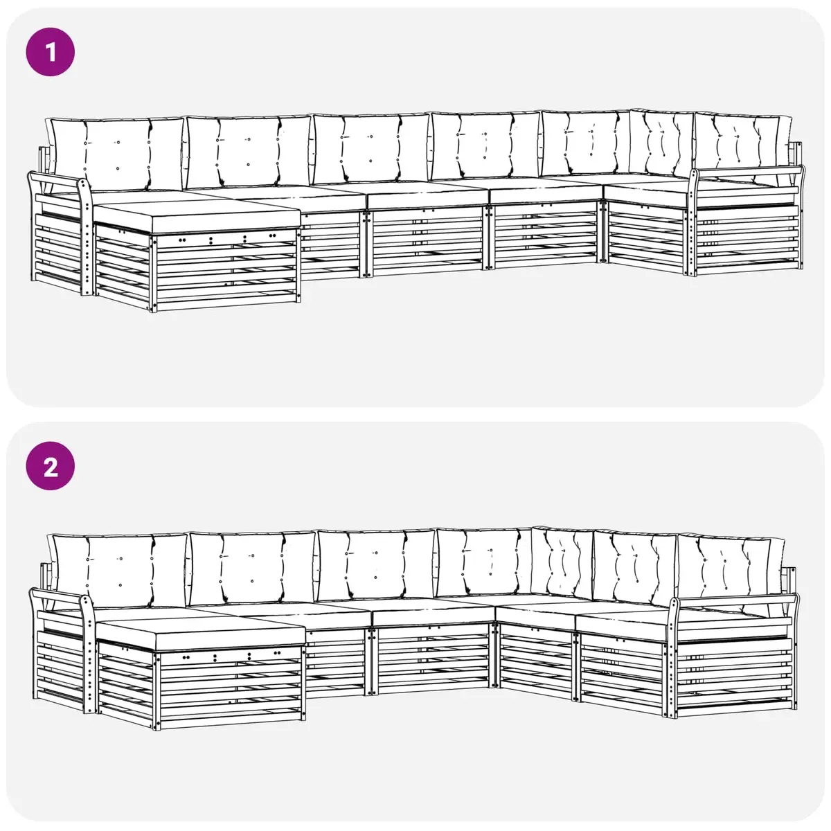Outdoor Sofa Set Solid Acacia Wood 7 Piece Natural Anthracite Brown Cushion