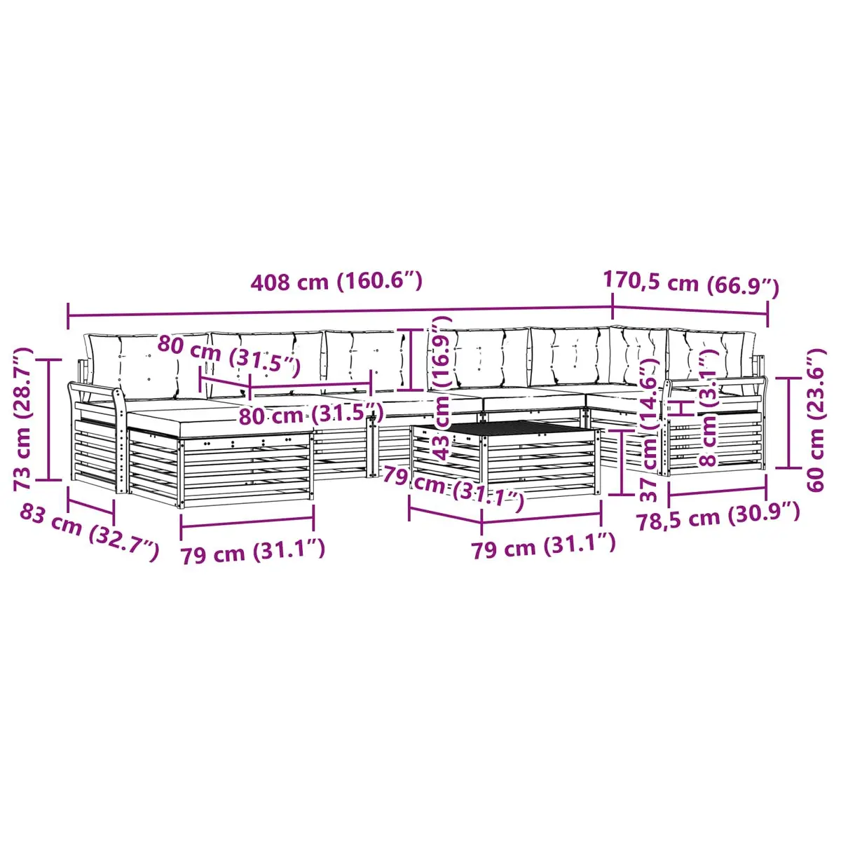 Outdoor Sectional Sofa Set 8 Pieces Garden Patio Furniture Modular Seating with