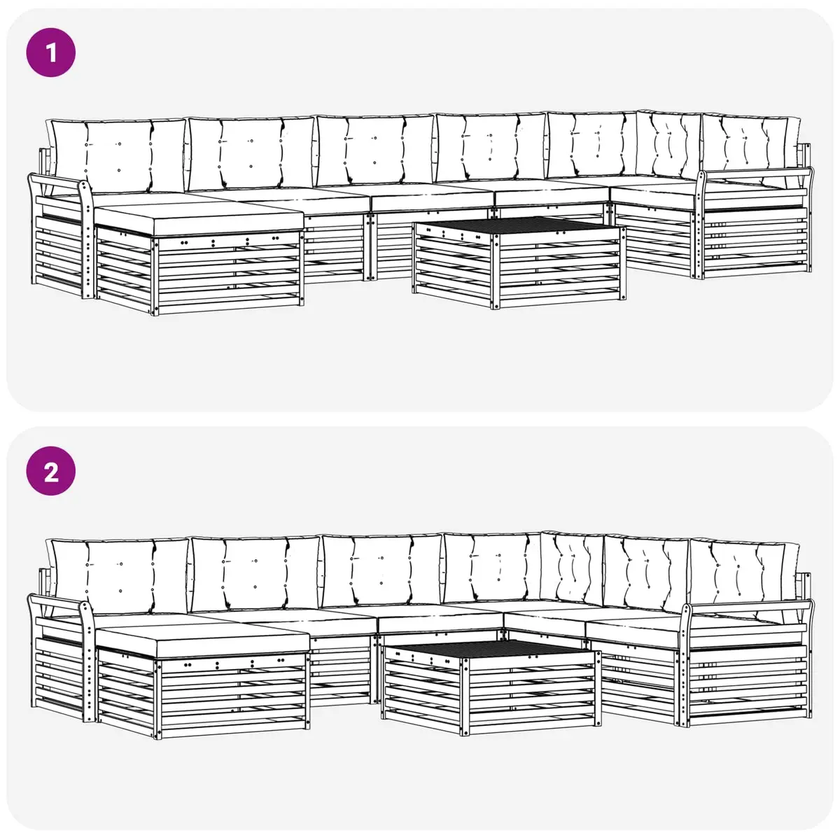 Outdoor Sectional Sofa Set 8 Pieces Garden Patio Furniture Modular Seating with