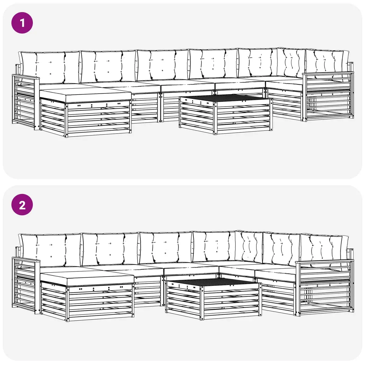 8-Piece Outdoor Modular Sofa Set with Cushions