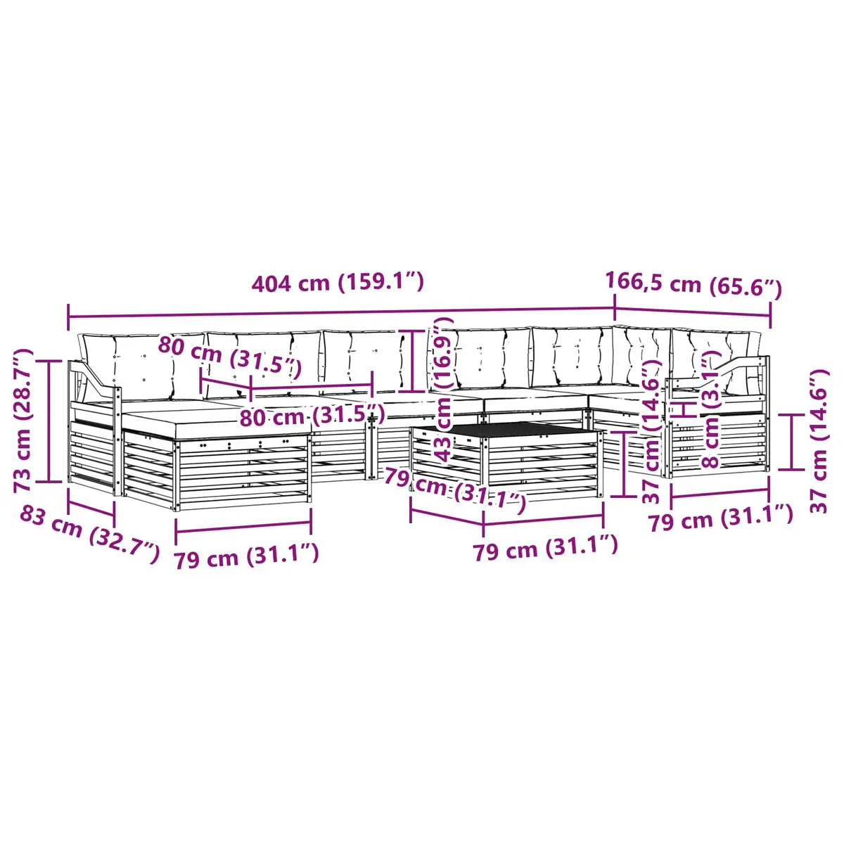 8-Piece Modular Outdoor Sectional Sofa Set with Cushions
