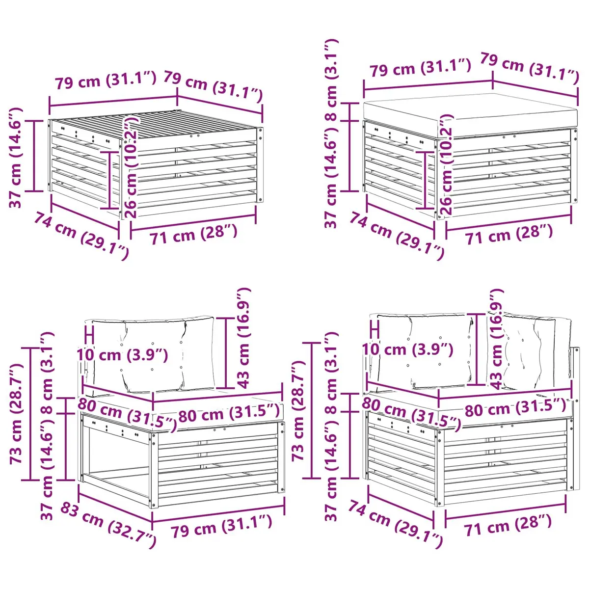 8-Piece Modular Outdoor Sectional Sofa Set with Cushions