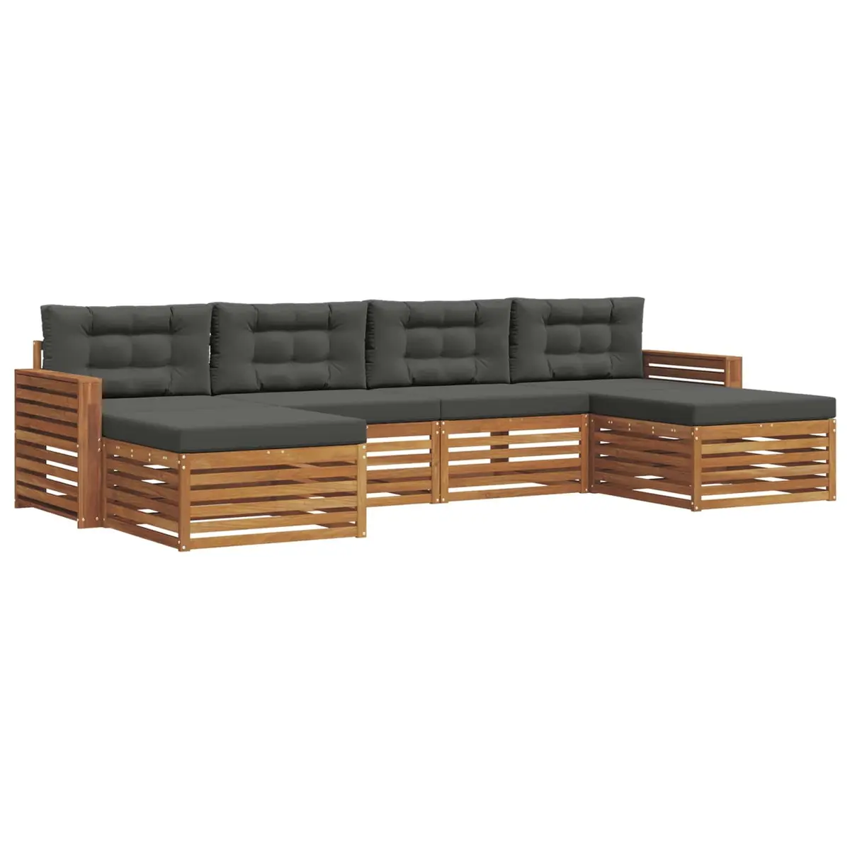 Outdoor Sectional Sofa Set Solid Acacia Wood 6 Pieces Natural and Anthracite
